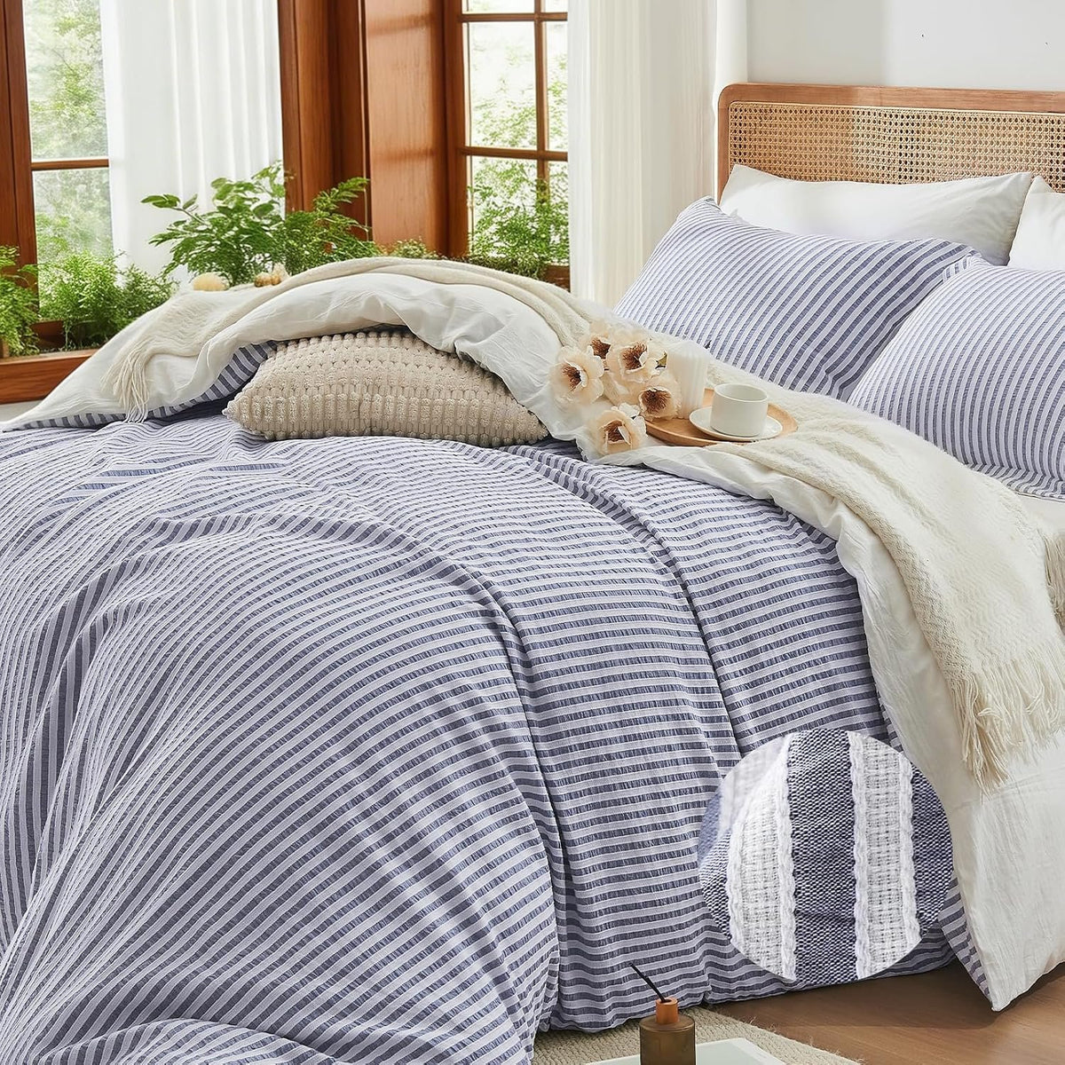 Neat Valley Washed Cotton Stripe Duvet Cover Set additional product photo