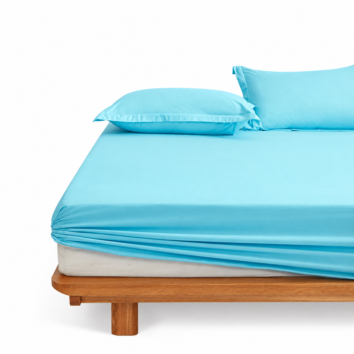 Velory 200TC Cotton Fitted Sheet Set — white background — Sky Blue / Queen