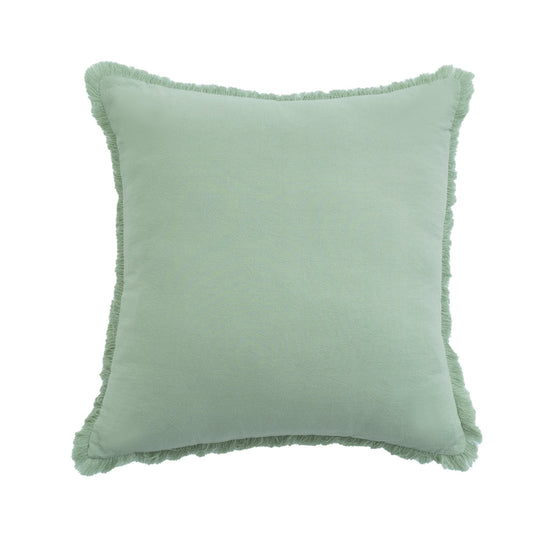 Neat Valley sage green square pillow with fringed edges